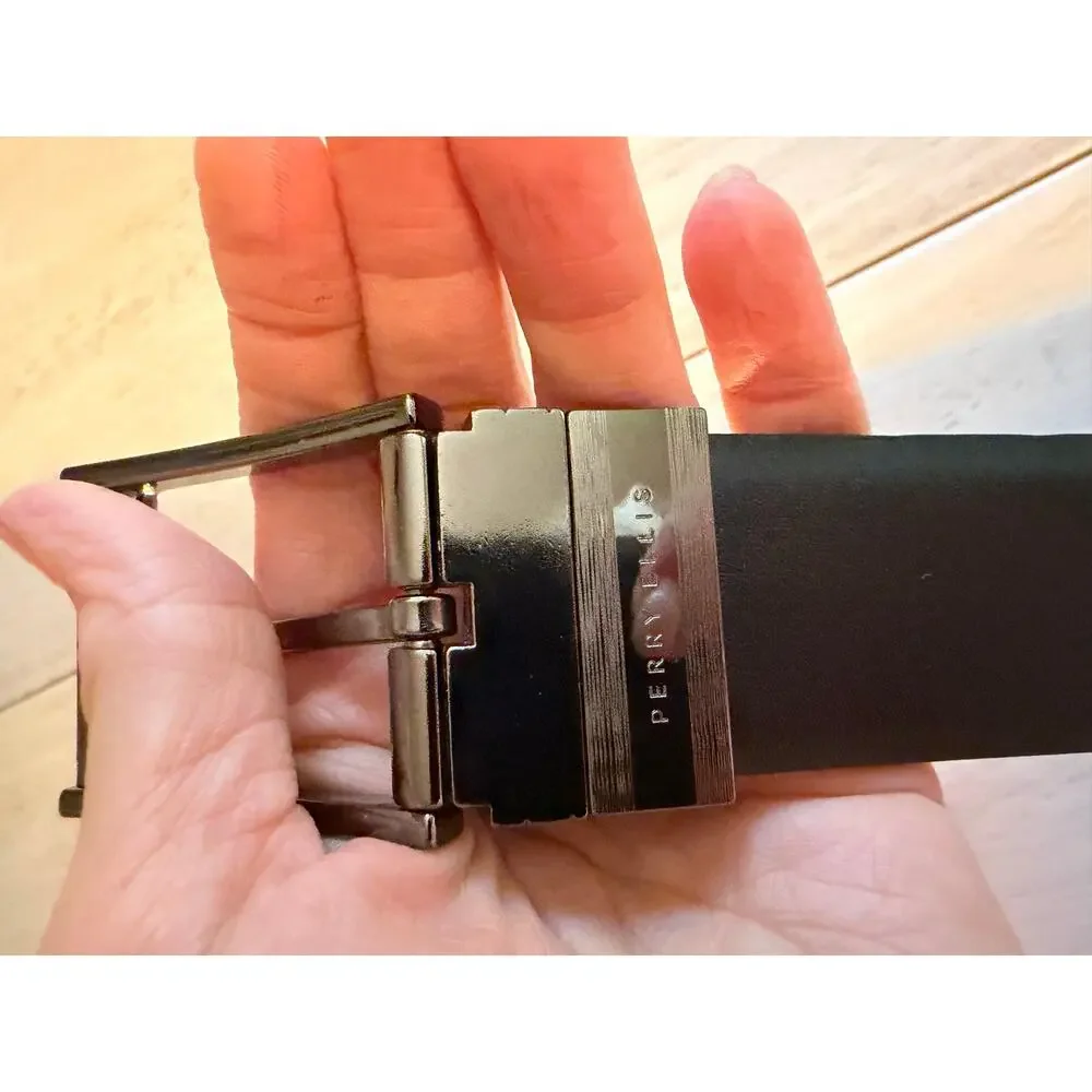 Black Brown Reversible Faux Leather Belt Gunmetal Buckle 38 Minimalist